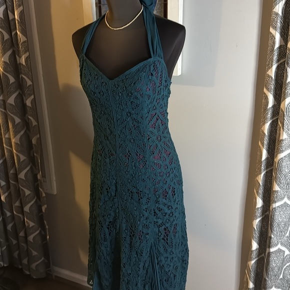 Betsy Johnson Vintage Y2K Black Label Deep Teal Halter Midi Dress SZ 8 - Picture 3 of 12